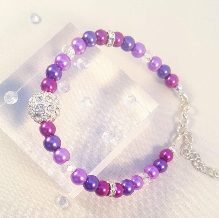 Rhinestone Beaded Bracelet - Purple Mix - Conscious Crafties