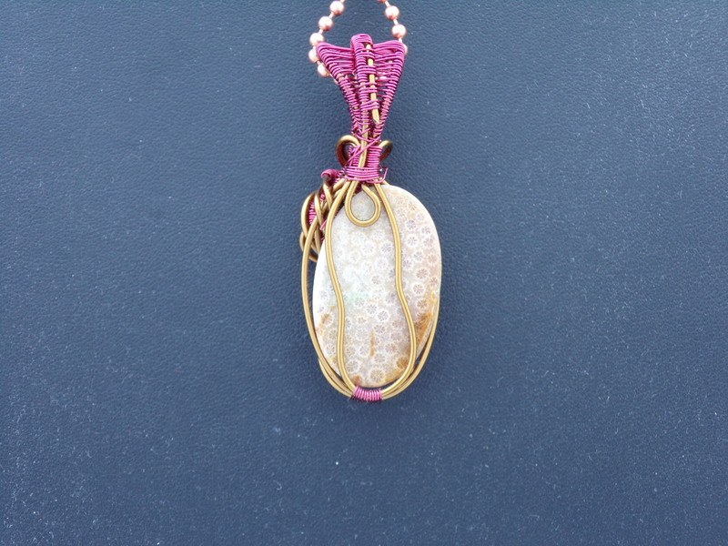 Rose coral fossil pendant and chain - Conscious Crafties