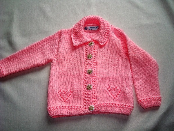 Hand knitted girls cardigan with heart detail - choose size and colour ...