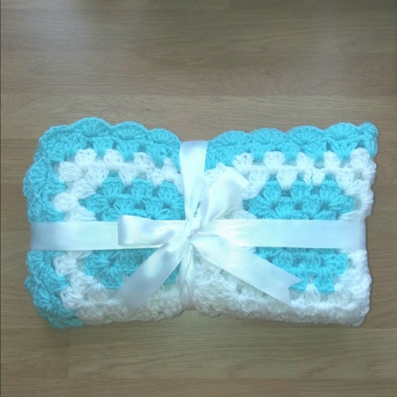 Handmade Turquoise Blue White Crocheted Blanket In 3 Sizes Free P P Conscious Crafties