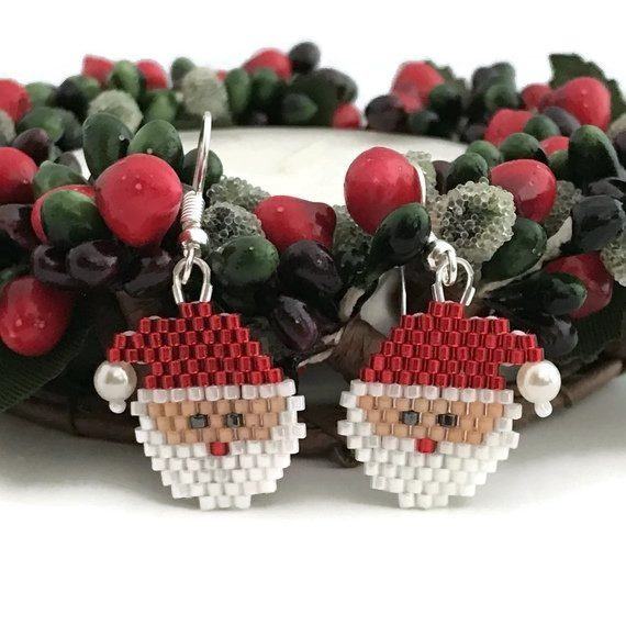 Festive Bead Weave Father Christmas Earrings - Conscious Crafties