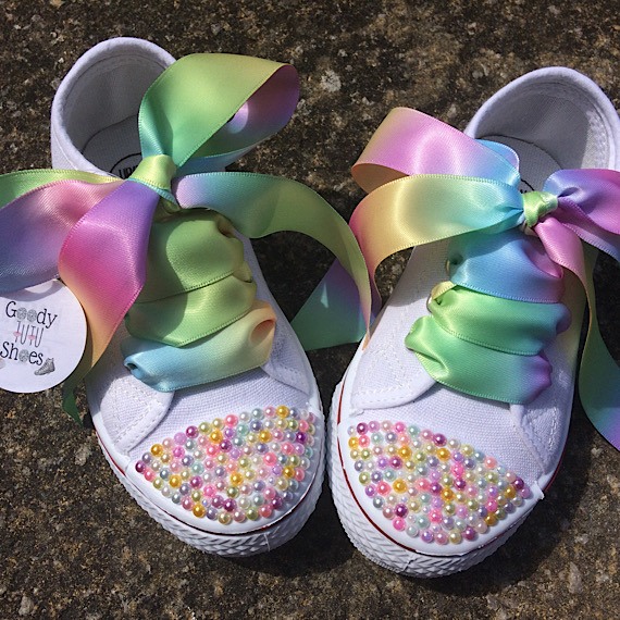 Kids blinged rainbow unicorn shoes- canvas trainers, ribbon - Conscious ...