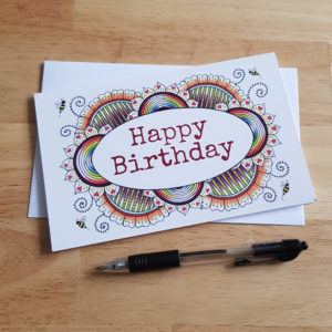 Happy Birthday Card Featuring Print Of Hand Drawn Doodle Design With ...