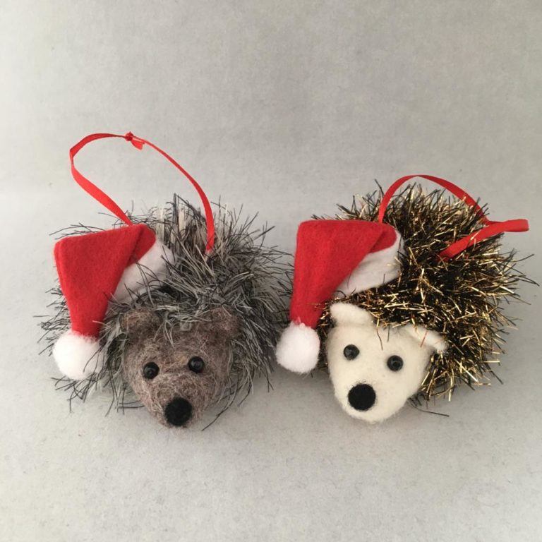 Needle felted hedgehog Christmas tree decorations (2pack)