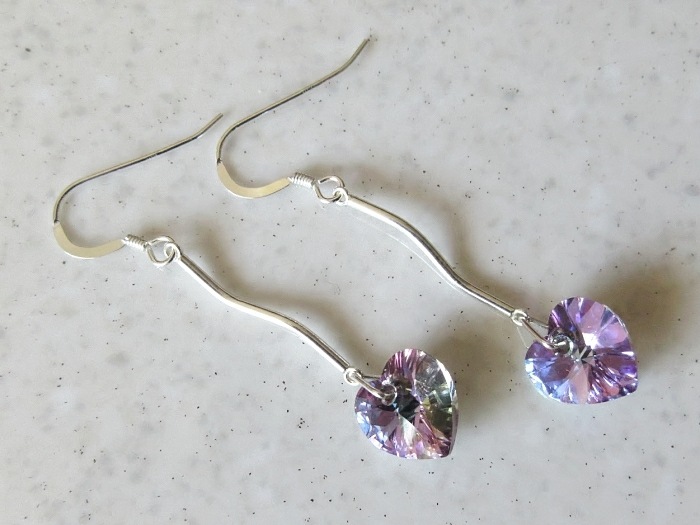 Rainbow Purple Heart Earrings With Solid Sterling Silver Bars ...