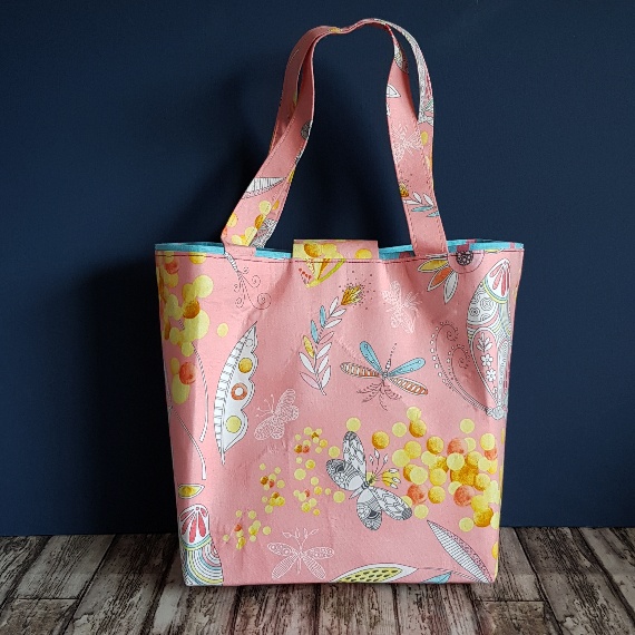 Medium Sized Handmade Handbag With Pink Butterfly Fabric - Conscious ...